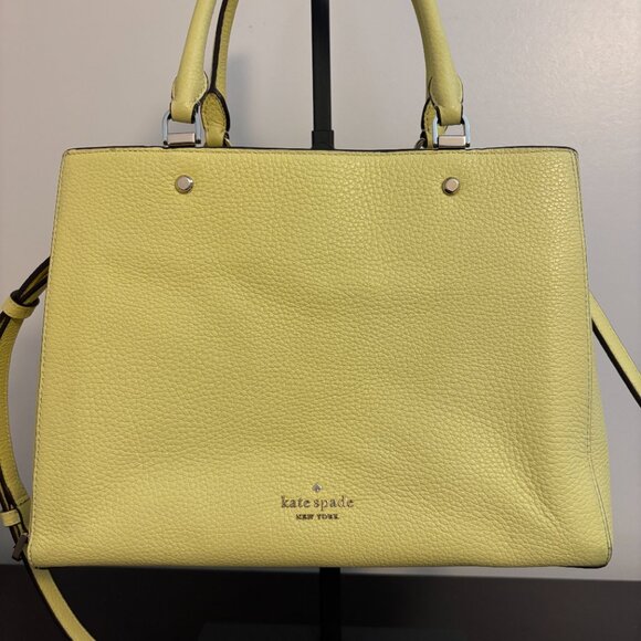 NWB Kate Spade Leila 3-Gusset Pale Yellow Leather Crossbody  Kate Spade Leila Medium Light Yellow Triple Compartment Satchel